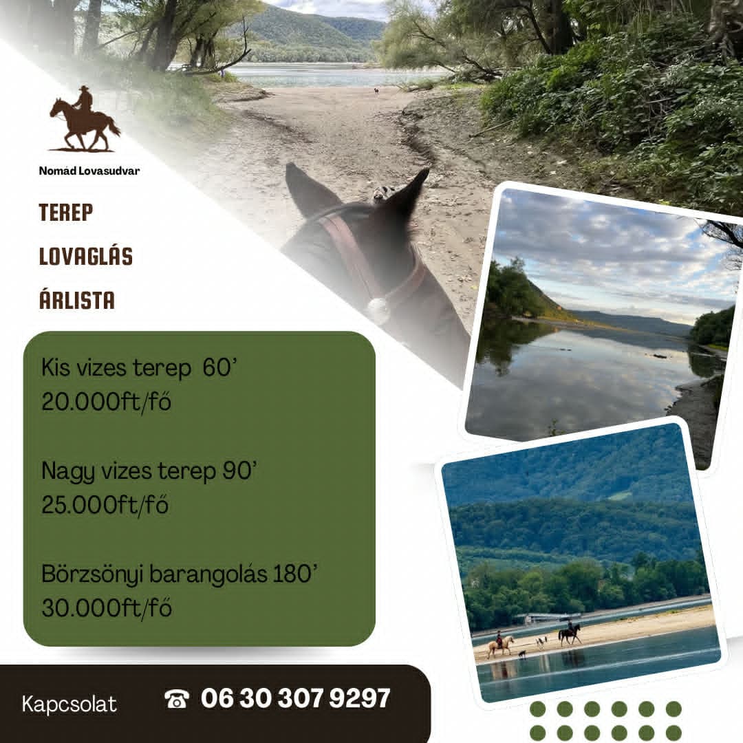 Nomád Lovasudvar terep lovaglás árlista – Kis vizes terep, Nagy vizes terep, Börzsönyi barangolás